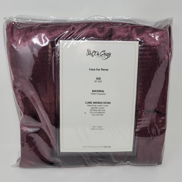 Soft & Cozy Company Other - Soft & Cozy Company Faux Fur Throw Blanket 50x60 Wine Plush Cozy Soft Bedding